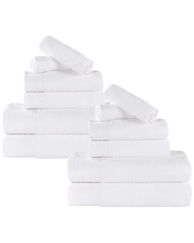 Superior Rayon Eco-friendly Fluffy Soft Modern Solid 12pc Towel Set In White
