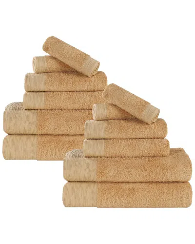 Superior Rayon Eco-friendly Fluffy Soft Modern Solid 12pc Towel Set In Brown