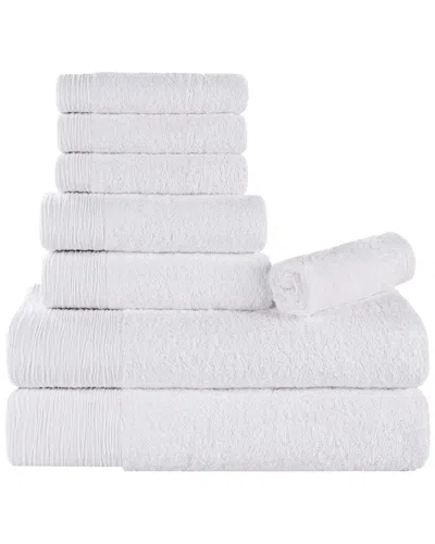 Superior Rayon Eco-friendly Fluffy Soft Modern Solid 8pc Towel Set In White