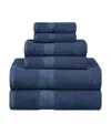 Superior Rayon From Bamboo Blend Ultra Soft Quick Drying Solid 6 Piece Assorted Towel Set Bedding In Royal Blue