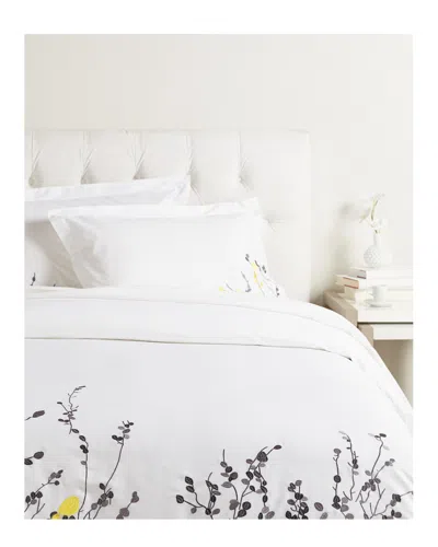 Superior Reed Floral 3pc Button Closure Cotton Duvet Cover Set In White