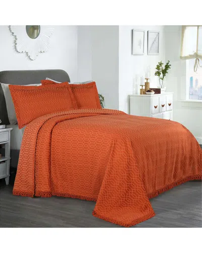 Superior Remi Jacquard Geometric Fringe Bedspread Set In Orange