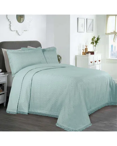 Superior Remi Jacquard Geometric Fringe Bedspread Set In Blue