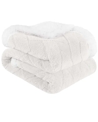 Superior Reversible Jacquard Lattice Fleece Plush Sherpa Blanket In White