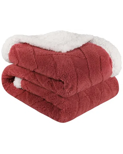 Superior Reversible Jacquard Lattice Fleece Plush Sherpa Blanket In Red
