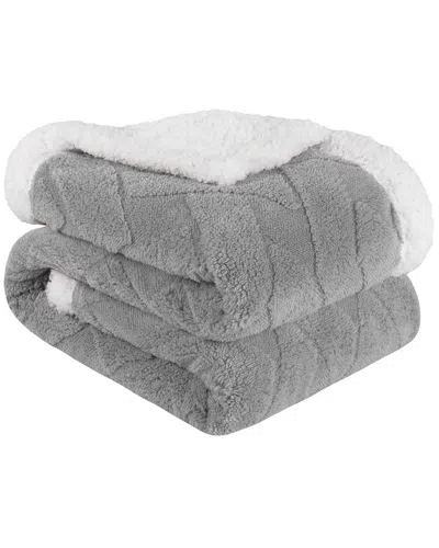 Superior Reversible Jacquard Lattice Fleece Plush Sherpa Blanket In Gray