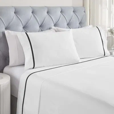 Superior Riverton Cotton Cross-stitch Embroidered Deep Pocket Bed Sheet Set By  In White,black