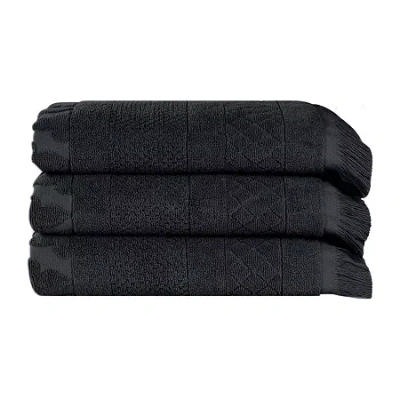Superior Rolla Collection | 100% Cotton 3-pc. Quick Dry Geometric Bath Towel In Black