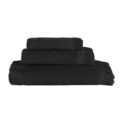 Superior Rolla Collection | 100% Cotton 3-pc. Quick Dry Solid Bath Towel Set In Black