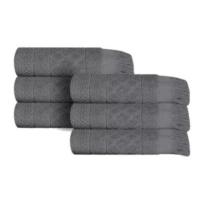 Superior Rolla Collection | 100% Cotton 6-pc. Geometric Hand Towel In Gray