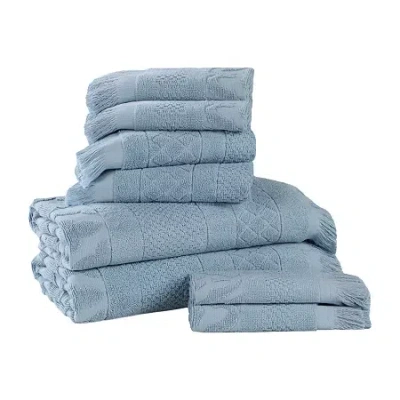 Superior Rolla Collection | 100% Cotton 8-pc. Quick Dry Geometric Bath Towel Set In Blue