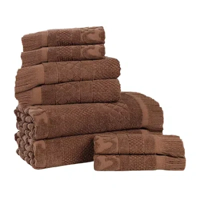 Superior Rolla Collection | 100% Cotton 8-pc. Quick Dry Geometric Bath Towel Set In Brown