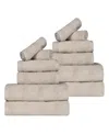 Superior Roma Ribbed Turkish Cotton Quick-dry Solid Assorted Highly Absorbent Towel 12 Piece Set In Stone