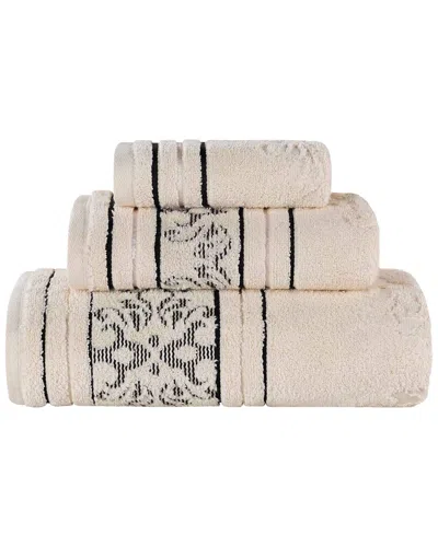 Superior Sadie Zero Twist Cotton Elegant Floral Absorbent 3pc Jacquard Towel Set