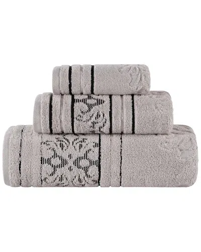 Superior Sadie Zero Twist Cotton Elegant Floral Absorbent 3pc Jacquard Towel  Set In Gray