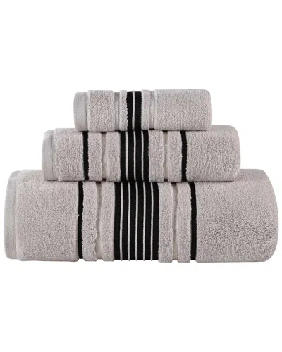 Superior Sadie Zero Twist Cotton Elegant Floral Absorbent 3pc Solid Towel Set In Gray
