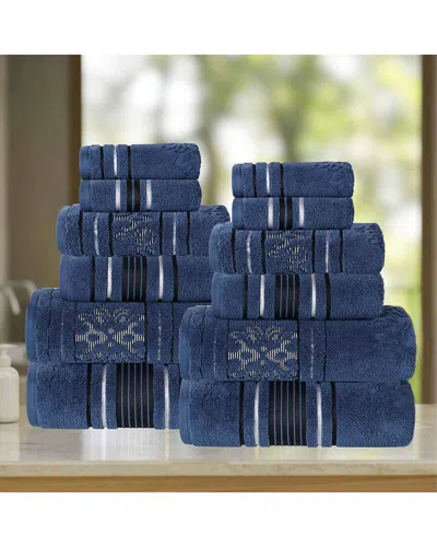 Superior Sadie Zero Twist Cotton Jacquard Floral Absorbent 12pc Assorted Towel  Set
