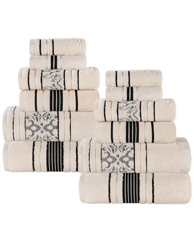 SUPERIOR SUPERIOR SADIE ZERO TWIST COTTON JACQUARD FLORAL ABSORBENT 12PC ASSORTED TOWEL  SET