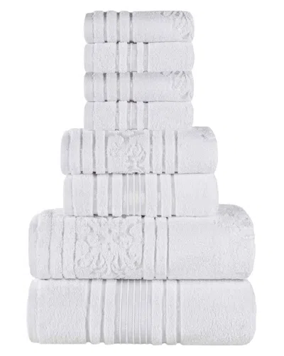 Superior Sadie Zero Twist Cotton Jacquard Floral Absorbent 8pc Assorted Towel  Set In White