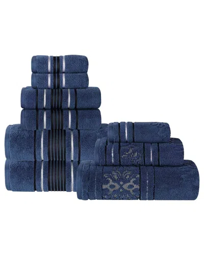 Superior Sadie Zero Twist Cotton Jacquard Floral Absorbent 9pc Assorted Towel  Set In Blue