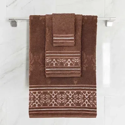 Superior Sadie Zero Twist Jacquard Cotton 3-pc. Quick Dry Bath Towel Set In Brown