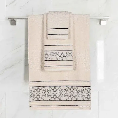 Superior Sadie Zero Twist Jacquard Cotton 3pc Towel Set 3-pc. Quick Dry Bath Towel Set In Neutral