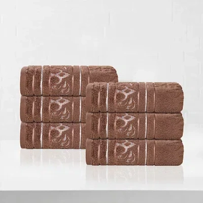 Superior Sadie Zero Twist Jacquard Cotton 6pc Hand Towel 6-pc. Quick Dry Bath Towel Set In Brown