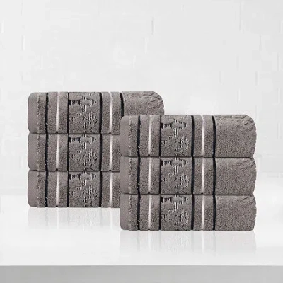 Superior Sadie Zero Twist Jacquard Cotton 6pc Hand Towel 6-pc. Quick Dry Bath Towel Set In Gray