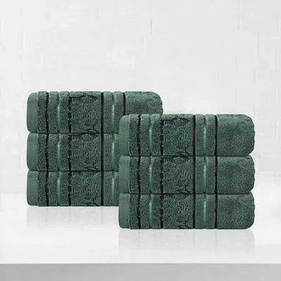 Superior Sadie Zero Twist Jacquard Cotton 6pc Hand Towel 6-pc. Quick Dry Bath Towel Set In Green