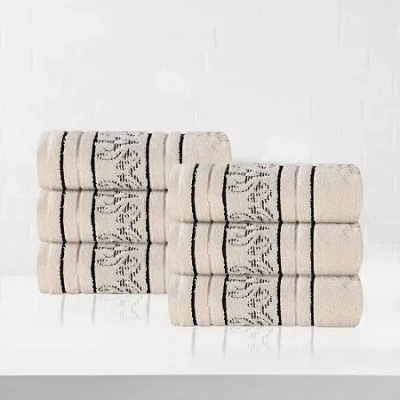 Superior Sadie Zero Twist Jacquard Cotton 6pc Hand Towel 6-pc. Quick Dry Bath Towel Set In White