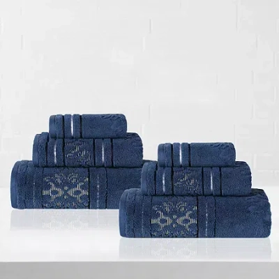 Superior Sadie Zero Twist Jacquard Cotton 6pc Towel Set 6-pc. Quick Dry Bath Towel Set In Blue