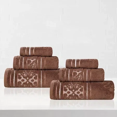 Superior Sadie Zero Twist Jacquard Cotton 6pc Towel Set 6-pc. Quick Dry Bath Towel Set In Brown