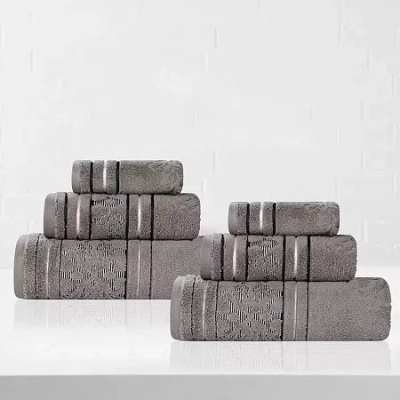 Superior Sadie Zero Twist Jacquard Cotton 6pc Towel Set 6-pc. Quick Dry Bath Towel Set In Gray