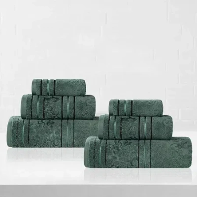 Superior Sadie Zero Twist Jacquard Cotton 6pc Towel Set 6-pc. Quick Dry Bath Towel Set In Green
