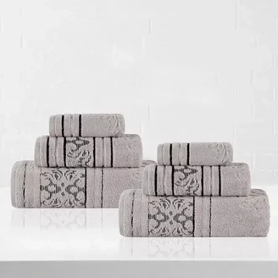 Superior Sadie Zero Twist Jacquard Cotton 6pc Towel Set 6-pc. Quick Dry Bath Towel Set In Gray