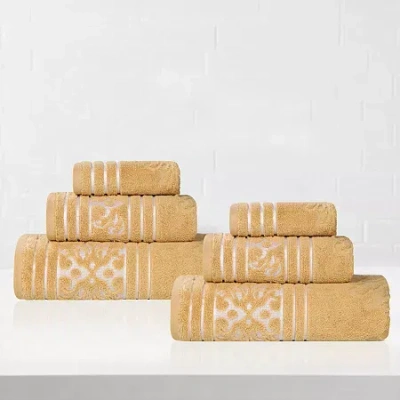 Superior Sadie Zero Twist Jacquard Cotton 6pc Towel Set 6-pc. Quick Dry Bath Towel Set In Yellow