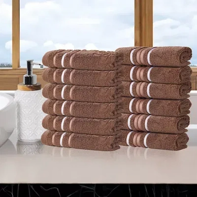 Superior Sadie Zero Twist Jacquard Solid Cotton 12pc Face Towel 12-pc. Quick Dry Bath Towel Set In Brown