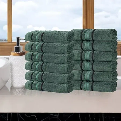 Superior Sadie Zero Twist Jacquard Solid Cotton 12pc Face Towel 12-pc. Quick Dry Bath Towel Set In Green
