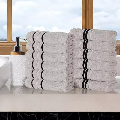 Superior Sadie Zero Twist Jacquard Solid Cotton 12pc Face Towel 12-pc. Quick Dry Bath Towel Set In Gray