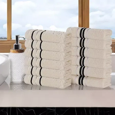 Superior Sadie Zero Twist Jacquard Solid Cotton 12pc Face Towel 12-pc. Quick Dry Bath Towel Set In Neutral