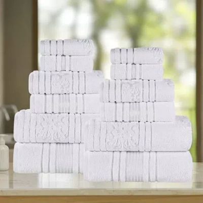 Superior Sadie Zero Twist Jacquard Solid Cotton 12pc Towel Set 12-pc. Quick Dry Bath Towel Set In White