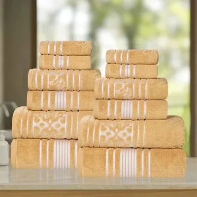 Superior Sadie Zero Twist Jacquard Solid Cotton 12pc Towel Set 12-pc. Quick Dry Bath Towel Set In Yellow