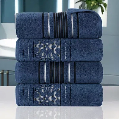Superior Sadie Zero Twist Jacquard Solid Cotton 4pc Bath Towel 4-pc. Quick Dry Bath Towel Set In Blue