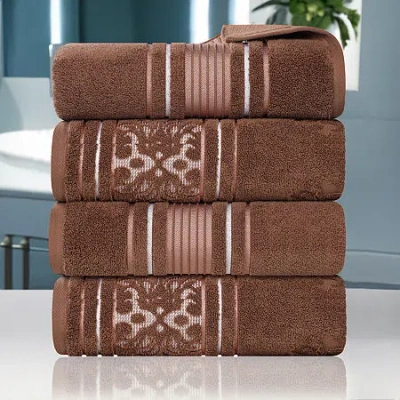 Superior Sadie Zero Twist Jacquard Solid Cotton 4pc Bath Towel 4-pc. Quick Dry Bath Towel Set In Brown