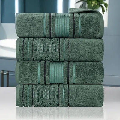 Superior Sadie Zero Twist Jacquard Solid Cotton 4pc Bath Towel 4-pc. Quick Dry Bath Towel Set In Green