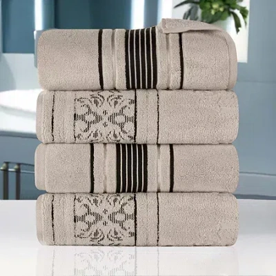 Superior Sadie Zero Twist Jacquard Solid Cotton 4pc Bath Towel 4-pc. Quick Dry Bath Towel Set In Brown