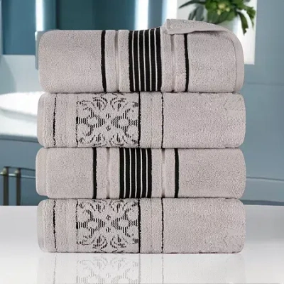 Superior Sadie Zero Twist Jacquard Solid Cotton 4pc Bath Towel 4-pc. Quick Dry Bath Towel Set In White