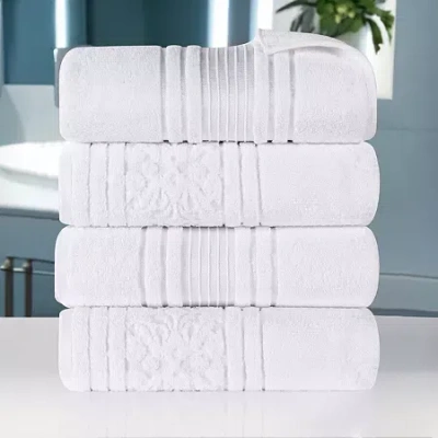 Superior Sadie Zero Twist Jacquard Solid Cotton 4pc Bath Towel 4-pc. Quick Dry Bath Towel Set In White