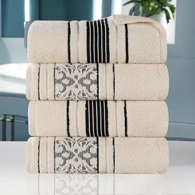 Superior Sadie Zero Twist Jacquard Solid Cotton 4pc Bath Towel 4-pc. Quick Dry Bath Towel Set In Neutral