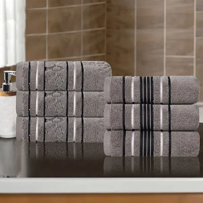 Superior Sadie Zero Twist Jacquard Solid Cotton 6pc Hand Towel 6-pc. Quick Dry Bath Towel Set In Gray